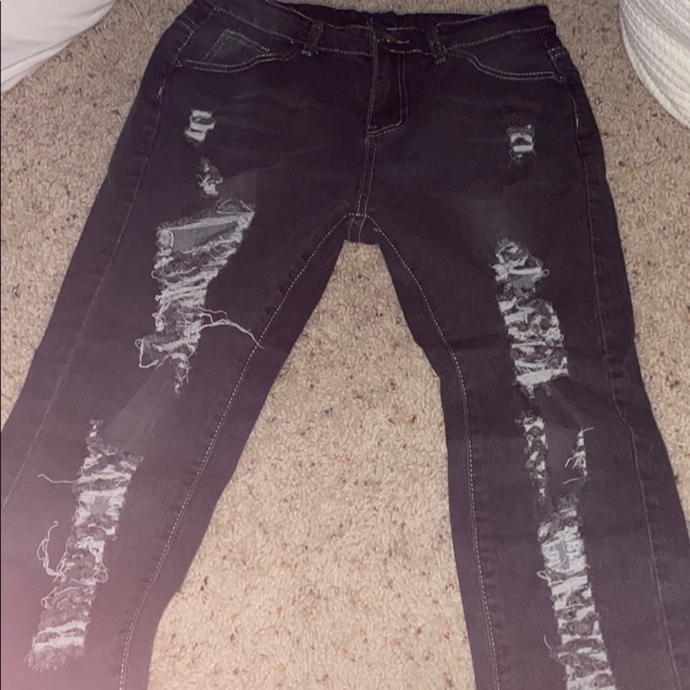 SHEIN stone washed distressed skinny jeans